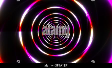 Bright circular lights swirl around in a dark space, creating an intricate pattern. The colors blend together in an eye-catching display, suitable for Stock Photo