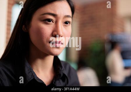 Software developer coding artificial intelligence firewall, asian cyber security engineer developing cloud protection system Close up. Stock Photo