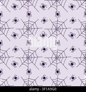 Halloween seamless pattern with spider and web, spooky holiday vector background for fabric, wrapping paper and digital paper design Stock Vector