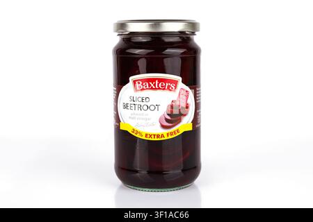 Baxters Sliced Beetroot pickled in malt vinegar on a white background - Wales, UK - 03 April 2026 Stock Photo
