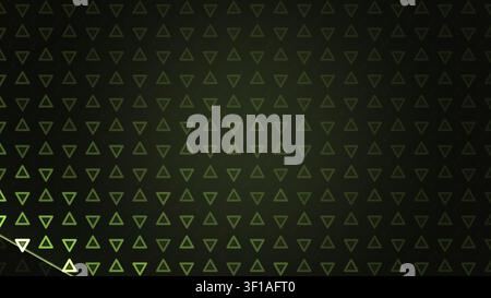 A pattern of small triangles is displayed on a dark background, creating a geometric design. The varying shades of green add depth to the pattern. Stock Photo