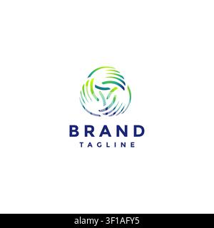 Three Hands Rotating Lines Logo Design. Three Palms United Strengthen Logo Design. Stock Vector
