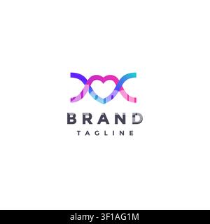 Simple Love DNA Strain Logo Design. DNA Structure Lines Form Heart Logo Design. Stock Vector