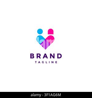Love Icon Man And Woman Logo Design. Simple Man and Woman Icon United Forming Heart Symbol Logo Design. Stock Vector