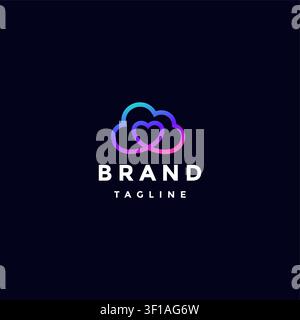 Simple Heart Cloud Line Logo Design. One Line Connecting Heart and Cloud Logo Design. Stock Vector