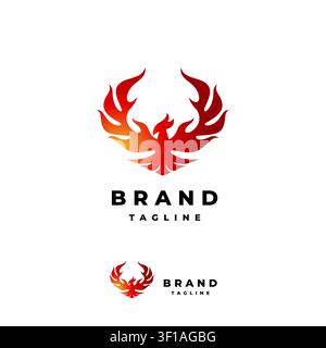 Great Fire Winged Bird Logo Design. Bird With Two Wings On Fire Logo Design In Two Schemes Portrait And Landscape. Stock Vector