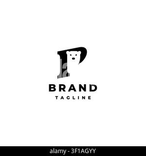Cute Bear Silhouette Inside Letter P Logo Design. Cute Bear Seen Behind Letter P Logo Design. Stock Vector