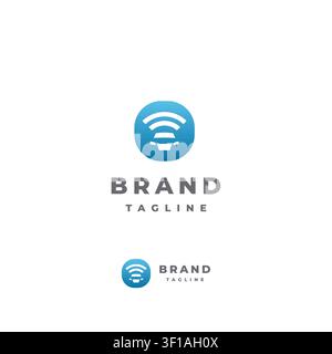 Minimalist Car Wireless Network Logo Design. Wifi Signal Above Car Silhouette Logo Design. Stock Vector