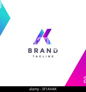 Minimalist Colorful Initial A and K Letter Logo Design. Combination of Letters A and K Arrow Pointing Inward Logo Design. Stock Vector