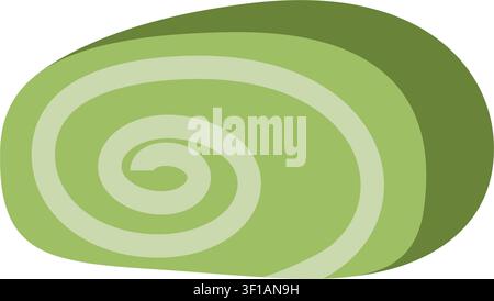 Flat Vector Green Matcha Swiss Roll Cake Slice for Japanese Dessert Design Stock Vector