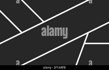 A modern dark grey photo collage template featuring a dynamic layout with intersecting diagonal lines and unique multi-shaped geometric frames. Stock Vector