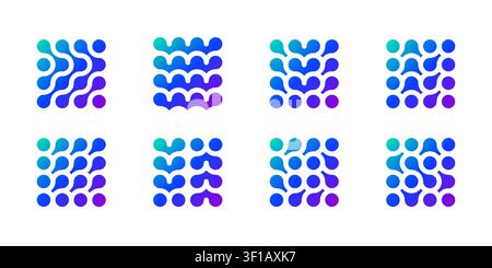 Integration connection dot logo. Innovate icon for brain neuron. Artificial nano material pattern. Circular square grid shape, organic biotech liquid Stock Vector