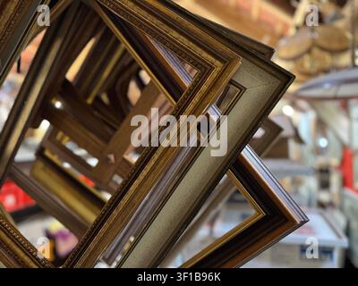 Old Vintage Wooden Frames for Paintings and Photographs Stock Photo