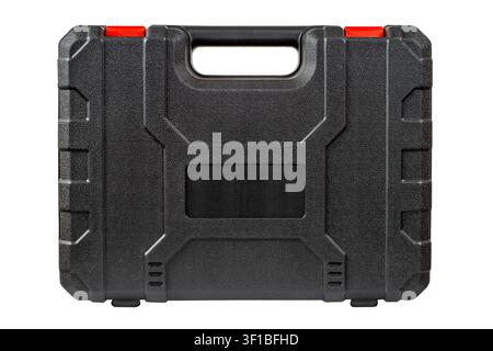Modern plastic tool case on a white background. Close-up closed case, side view. Stock Photo