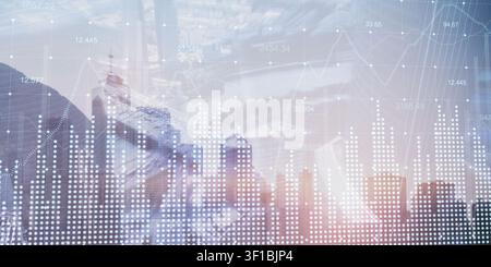 Financial trading analysis system for stock market investment and business strategy with data visualization Stock Photo