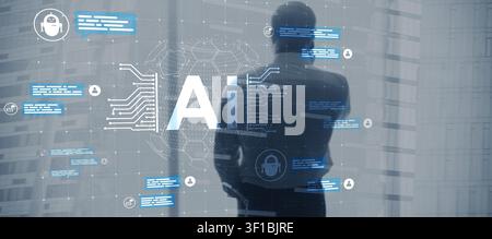 Artificial intelligence platform for business communication with chatbot and digital interaction elements Stock Photo