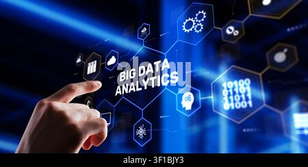 Big data analytics platform for business intelligence and data-driven decision making with interactive digital interface Stock Photo