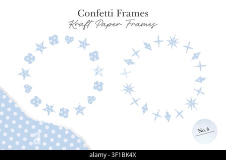 Circular confetti frames made from blue polka dot paper cutout shapes arranged as decorative craft elements. Stock Vector