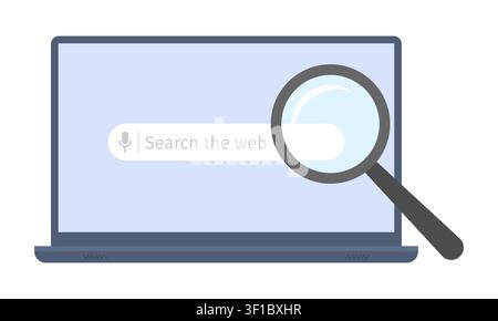 Laptop Web Search with Magnifying Glass Vector Illustration Online Research Voice Search Digital Technology Stock Vector