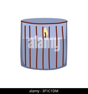 Blue Ribbed Glass Candle Holder with Burning Candle, Minimal Scandinavian Home Decor Illustration for Cozy Interior and Modern Living Stock Vector