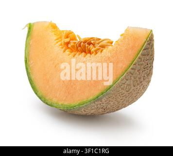 Cantaloupe melon slice isolated on white background. File contains clipping path. Stock Photo