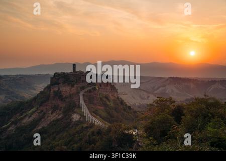 Ancient town of Civita di Bagnoregio at sunrise, Lazio, Italy Stock Photo