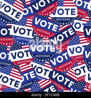 Vote Midterms Seamless Pattern with Overlapping Circular Flag Badges Vector Illustration Stock Vector