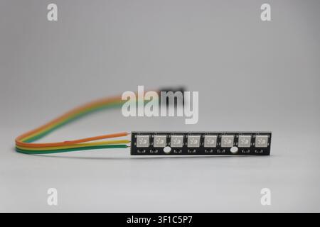 8 led ws2812b strip with soldered jumper wires for electronics Stock Photo
