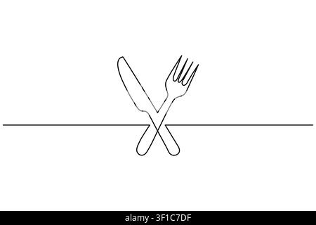 Knife and fork crossed symbol continuous single line art style vector illustration Stock Vector