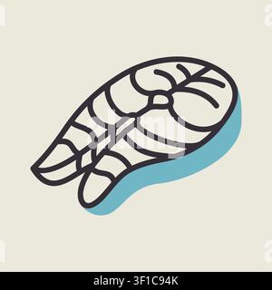 Minimalistic flat vector icon of a fresh fish steak (e.g., salmon or tuna), ideal for seafood cooking or restaurant design. Stock Vector