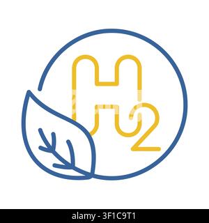 Minimalist outline H2 symbol with leaf suitable for green energy and renewable fuel technology design concepts Stock Vector