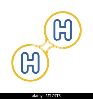 Minimalist outline hydrogen molecule icon suitable for scientific research and green energy design concepts Stock Vector