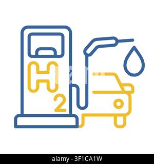 Minimalist outline hydrogen gas pump icon with vehicle suitable for eco transport and future energy design concepts Stock Vector