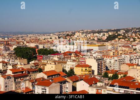 Panoramic Evening View of Nice on the French Riviera at Sunset Stock Photo