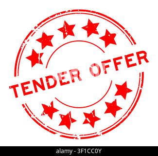 Grunge red tender offer word with star icon round rubber seal stamp on white background Stock Vector