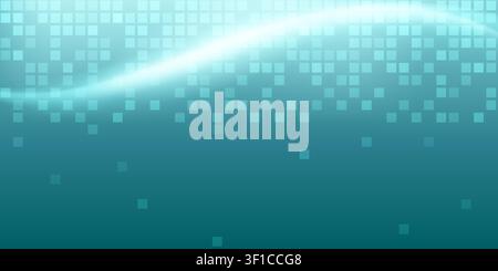 Abstract digital background with a flowing light wave overlaying a subtle grid or tile pattern against a deep teal gradient. Stock Vector