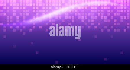 Vibrant purple and pink abstract background featuring a glowing wave across a grid of illuminated square tiles against a dark gradient. Stock Vector