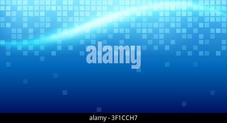 Vibrant blue abstract background featuring a glowing wave overlaying a subtle grid or tile pattern, creating a modern and dynamic digital feel. Stock Vector