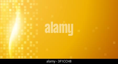 Vibrant golden yellow abstract background featuring a subtle grid or tile pattern on the left, illuminated by a bright, glowing light streak. Stock Vector