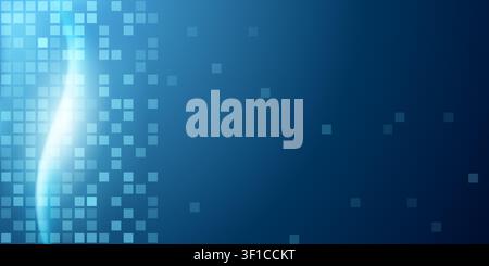 Abstract digital background featuring a bright blue glowing wave against a dark blue grid pattern. Stock Vector
