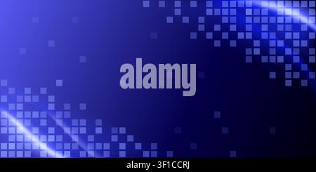 Vibrant blue abstract background featuring a digital tile pattern that glows intensely on the right and bottom edges. Stock Vector
