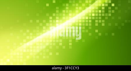 Vibrant lime green and yellow abstract background featuring a diagonal gradient and a subtle, glowing square tile pattern overlay. Stock Vector