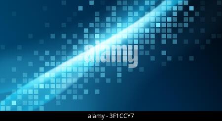 Dynamic blue digital abstract background featuring a bright, glowing diagonal light streak over a subtle grid tile pattern. Stock Vector