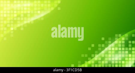 Vibrant green abstract background featuring a subtle gradient and a digital tile pattern overlay on the left and bottom right corners. Stock Vector