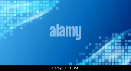Vibrant blue abstract background featuring a digital tile pattern fading into a smooth, flowing wave design on the left and bottom right. Stock Vector
