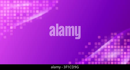 Vibrant purple abstract background featuring a digital tile pattern that fades from a bright, glowing square grid on the left to a subtle, scattered g Stock Vector