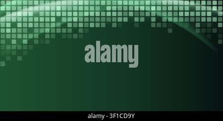 Abstract digital background featuring a glowing green tiled pattern across the top against a dark green gradient. Stock Vector