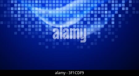 Abstract digital blue background with glowing wave pattern composed of receding square tiles and light streaks. Stock Vector