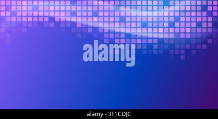 Vibrant abstract digital background featuring a glowing, pixelated grid overlaying a deep blue and purple gradient wash. Stock Vector
