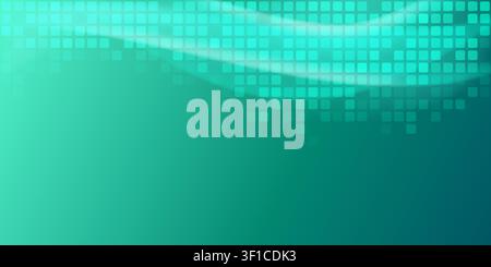 Vibrant teal and turquoise abstract background featuring a subtle, glowing digital tile pattern across the top edge. Stock Vector